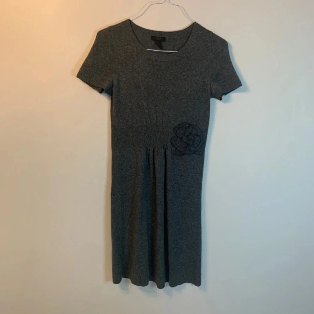 J. Crew 100% Cashmere Grey Dress with Flower Detail S